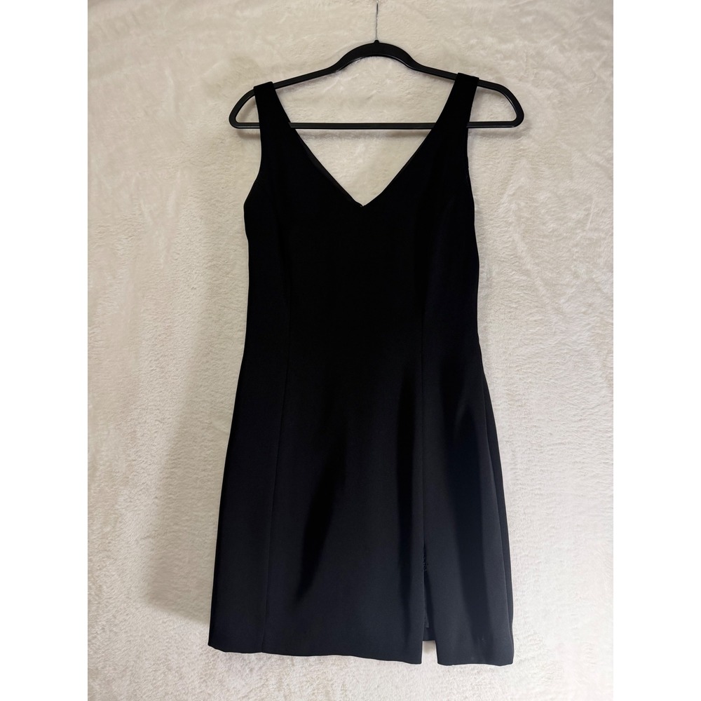 Hugo Buscatti Black V-Neck Mini Dress Womens Size 6 Sleeveless Cocktail Slit LBD